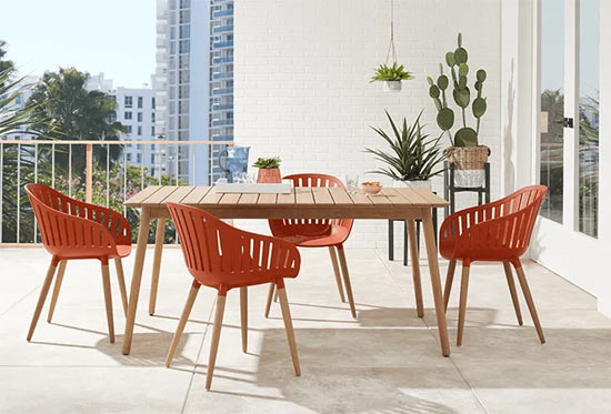 teak and red 5 piece balcony dining set