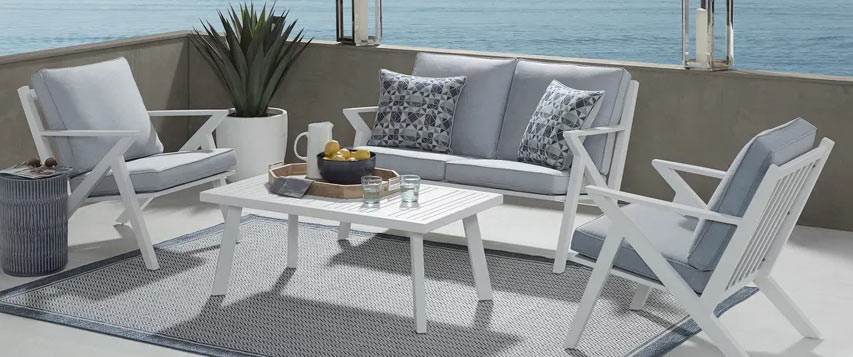 gray and white 4 piece outdoor seating set