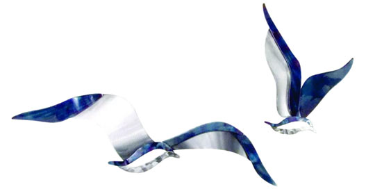 blue and silver seagull wall art for patio