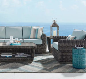 Blue and dark gray wicker sofa set