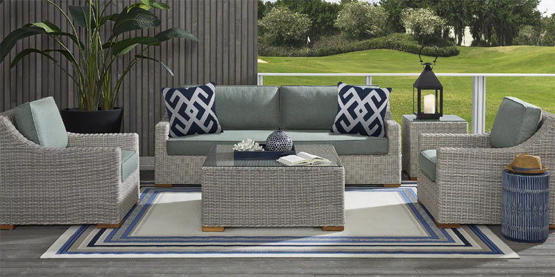 Light gray modern wicker patio sofa and chairs set