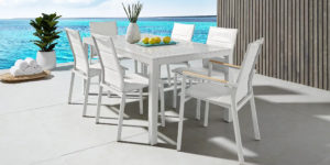 white and metal patio décor