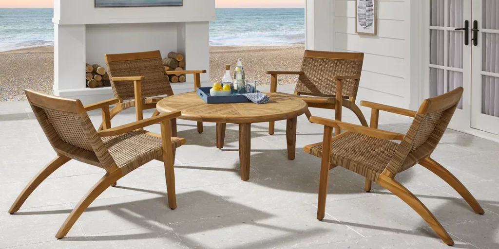 Photo of wood and wicker patio chat set