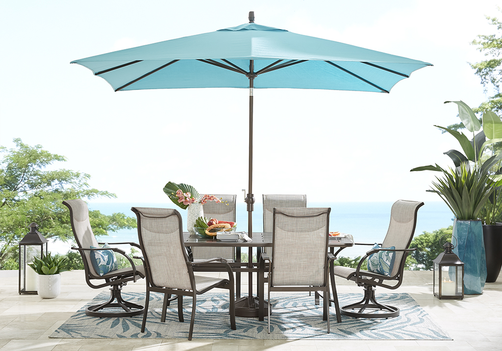 Windy Isle Bronze Rectangle Outdoor Dining Set With Swivel Rockers