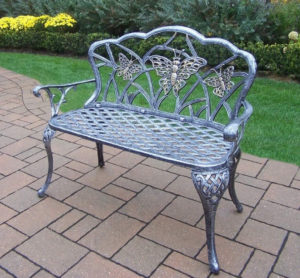 black wrought iron garden bench