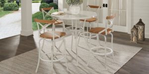 French Cafe White 5 Pc 42 in. Round Outdoor Bar Height Dining Set
