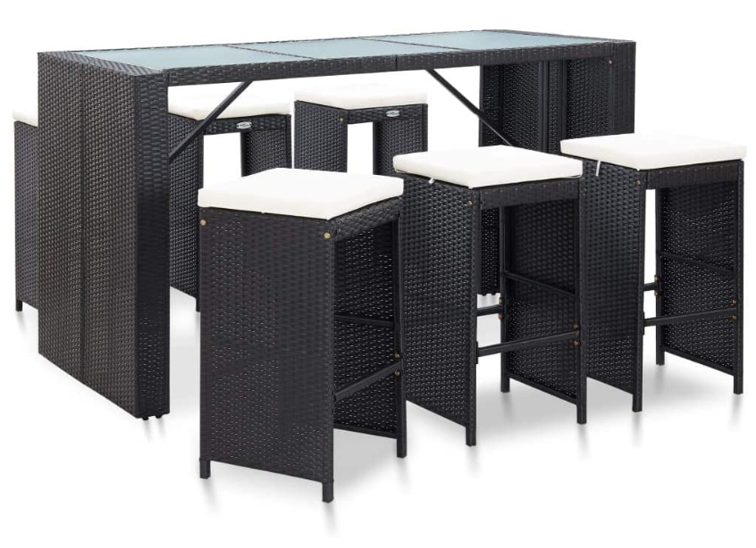 bar set in black and wicker
