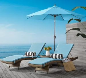 outdoor chaises with umbrella