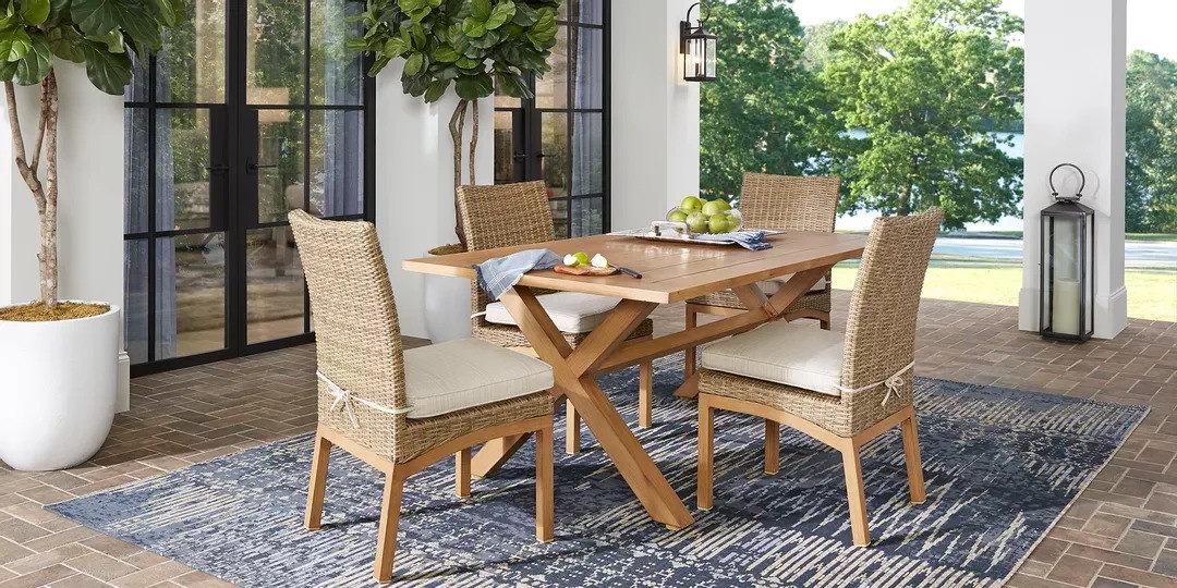 Wicker dining set with wood frame