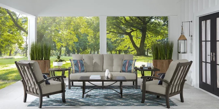 Patio seating set in an enclosed patio