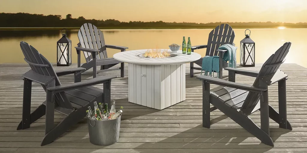 Gray 5 pc patio seating set with fire pit table