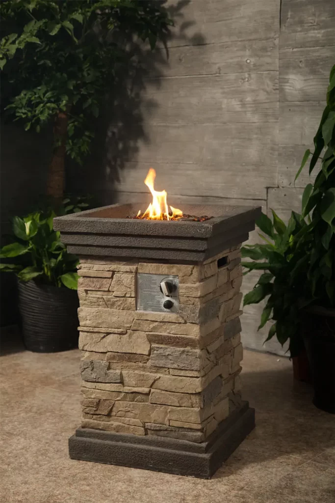 Brown stone outdoor fire table