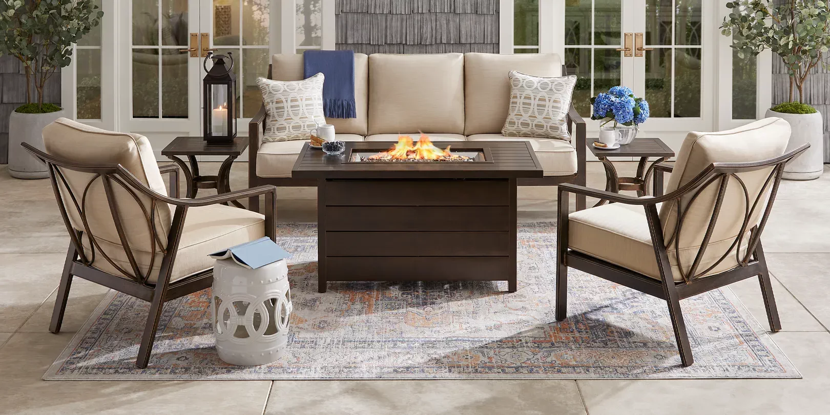 Bronze 4 pc patio seating set with fire pit table