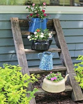 photo of rustic wooden ladder with plants