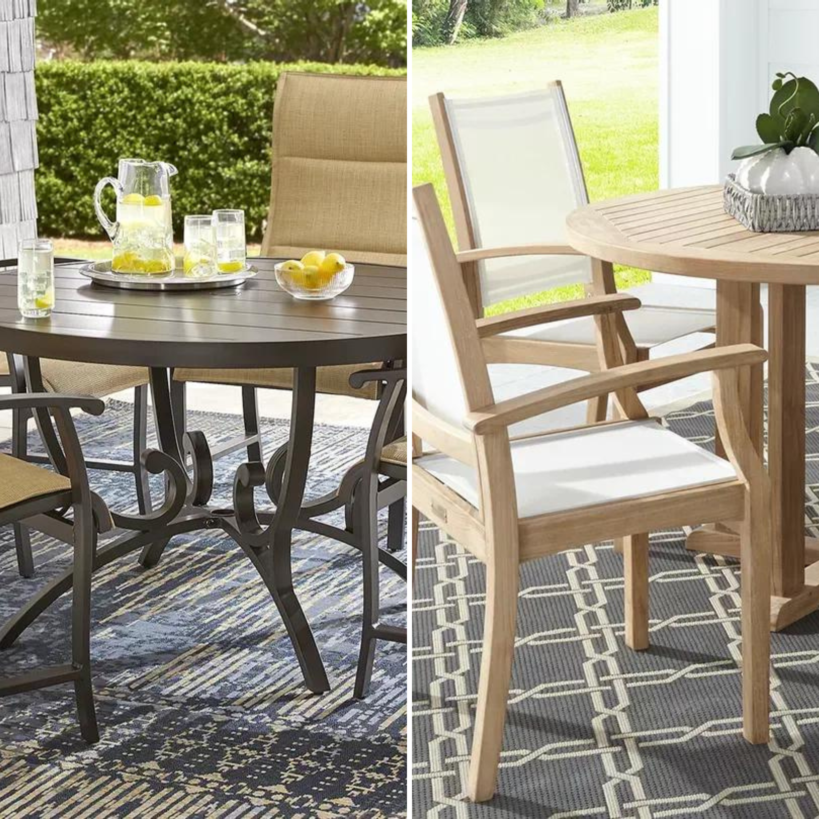 photo comparison of metal and wood dining sets