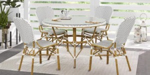 White and wicker patio dining set