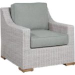 Gray wicker chair with gray cushions