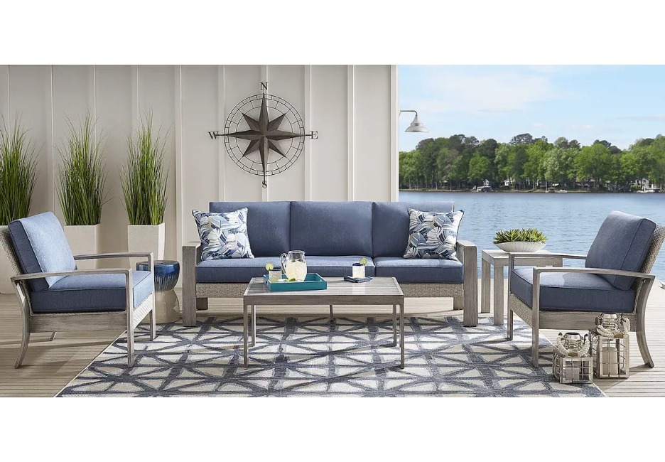 Gray and blue outdoor seating set